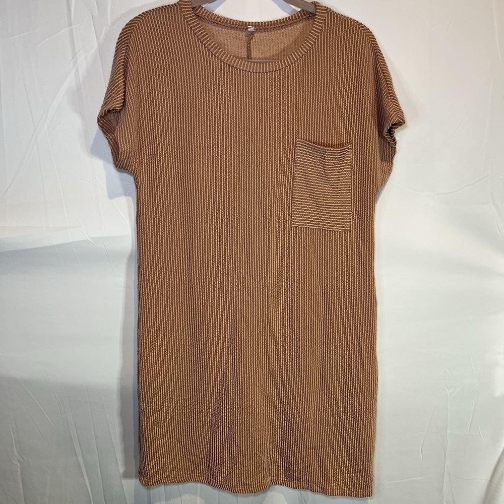 Casual Brown Striped Ribbed T Shirt Dress Size S Soft Knit Relaxed‎ Fit Stretch